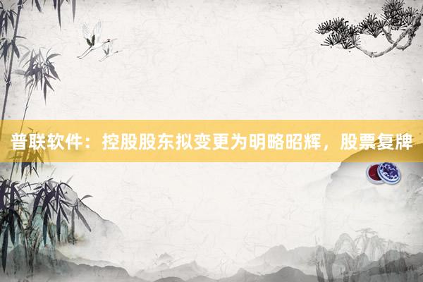 普联软件：控股股东拟变更为明略昭辉，股票复牌
