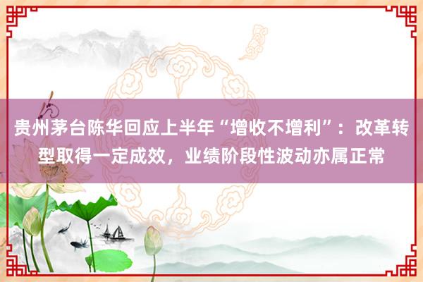 贵州茅台陈华回应上半年“增收不增利”：改革转型取得一定成效，业绩阶段性波动亦属正常
