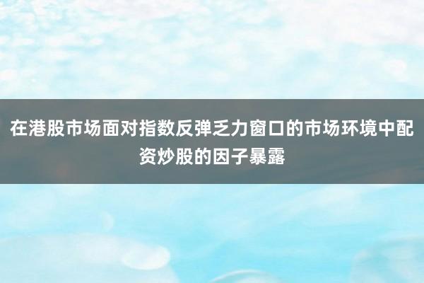 在港股市场面对指数反弹乏力窗口的市场环境中配资炒股的因子暴露