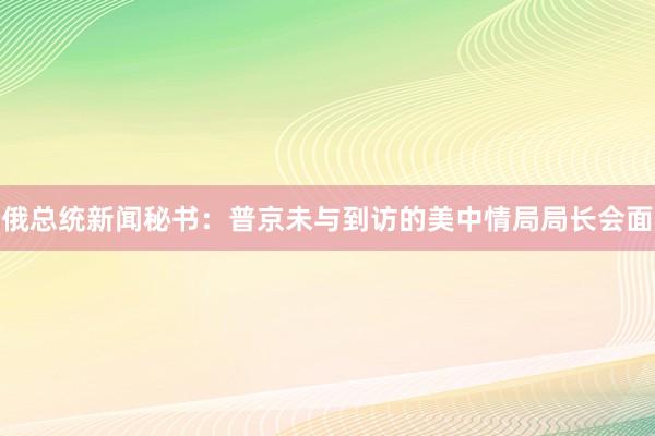 俄总统新闻秘书：普京未与到访的美中情局局长会面