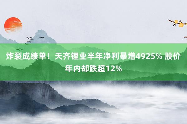 炸裂成绩单！天齐锂业半年净利暴增4925% 股价年内却跌超12%