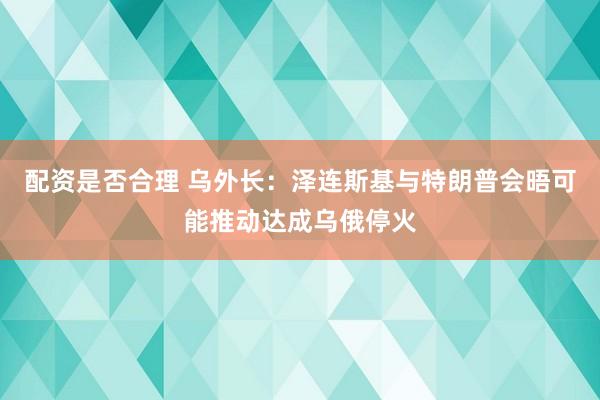 配资是否合理 乌外长：泽连斯基与特朗普会晤可能推动达成乌俄停火