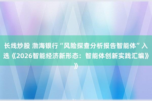长线炒股 渤海银行“风险探查分析报告智能体”入选《2026智能经济新形态：智能体创新实践汇编》