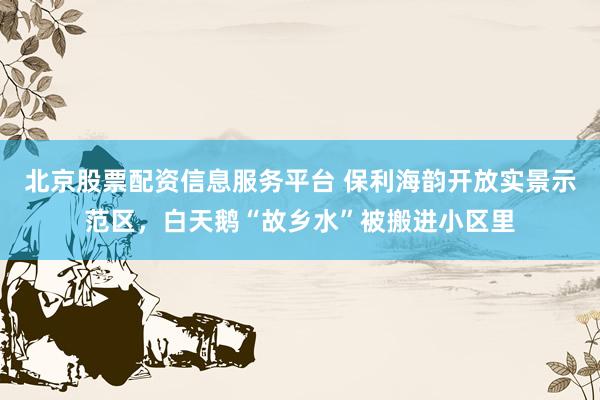 北京股票配资信息服务平台 保利海韵开放实景示范区，白天鹅“故乡水”被搬进小区里
